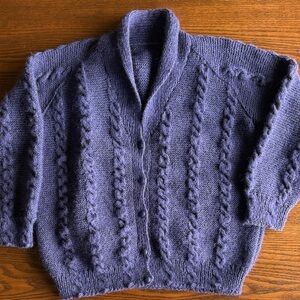 Handknit Chunky Cable Knit Shawl Collar Cardigan EUC